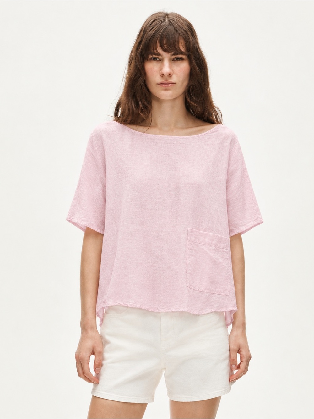 COS Relaxed Fit Short Sleeve Cotton Linen Blouse Top Light Pink Oversized Pocket